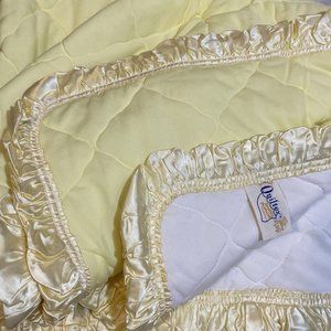VTG Quiltex Baby Crib Blanket 48x37 Yellow Satin Trim